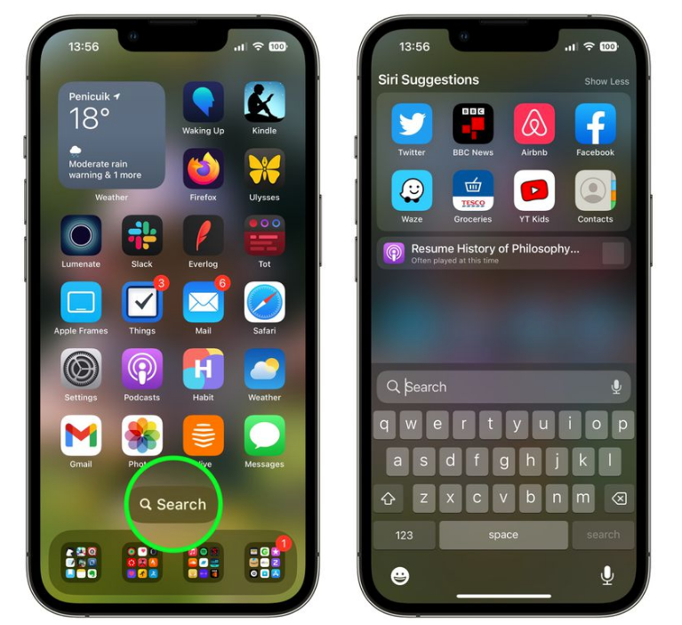 库伦苹果手机维修分享升级到 iOS 16 后，如何删除主屏幕上的搜索按钮 